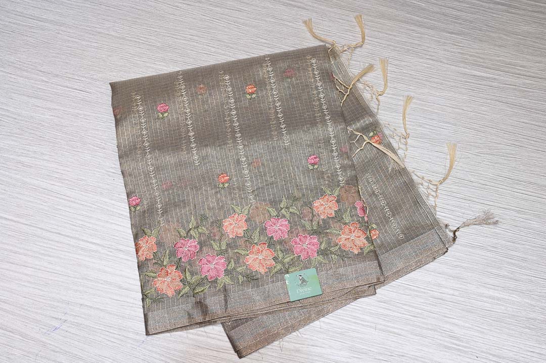 Slate Grey with Dusty Rose Floral Fancy Saree – DDA018