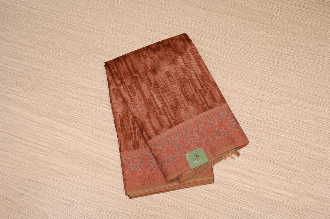 Peach Brown Chanderi Cotton Saree-DDA049