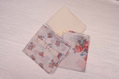 Cream With Pastel Floral Prints Linen Salwar Material-DDA073