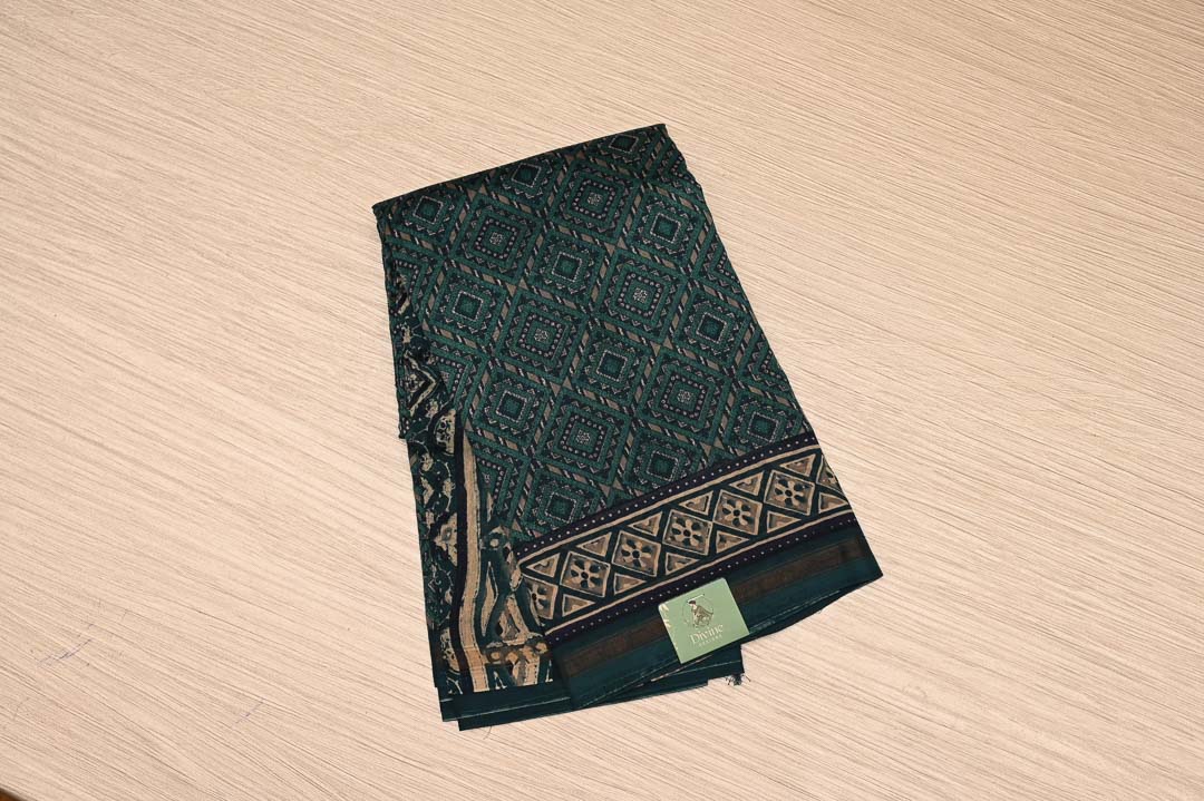 Teal Green Chanderi Cotton Saree-DDA048