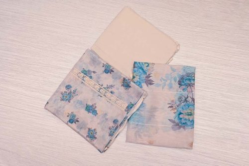 Cream With Pastel Floral Prints Linen Salwar Material-DDA072