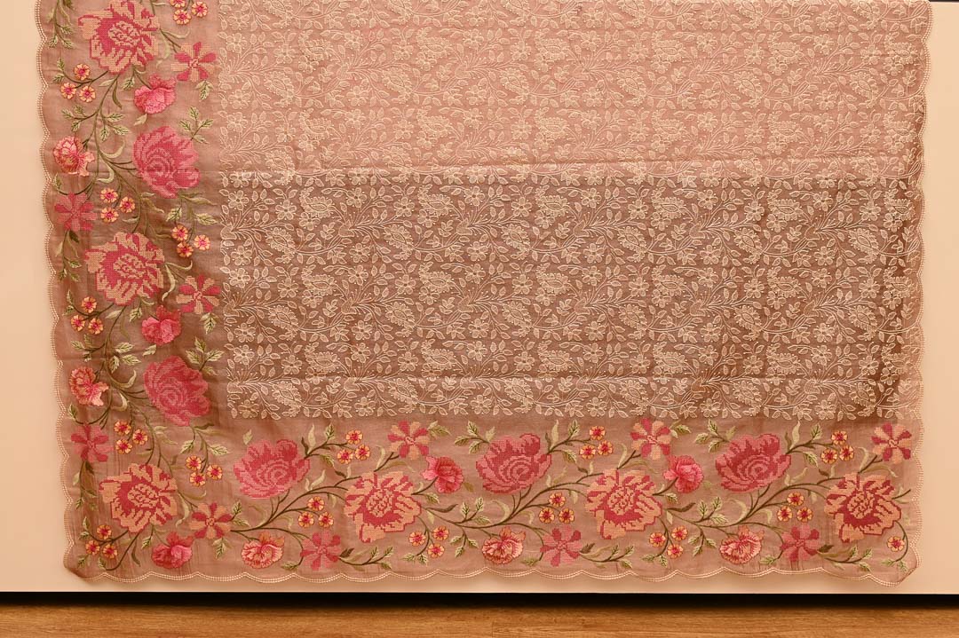 Fancy Sarees-DDA020 2 Mocha Brown with Rose Floral Fancy Saree – DDA020