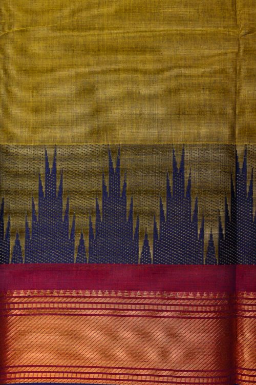 Mehndi Green with Navy Blue Border Pure Chettinad Cotton Saree-DDA059