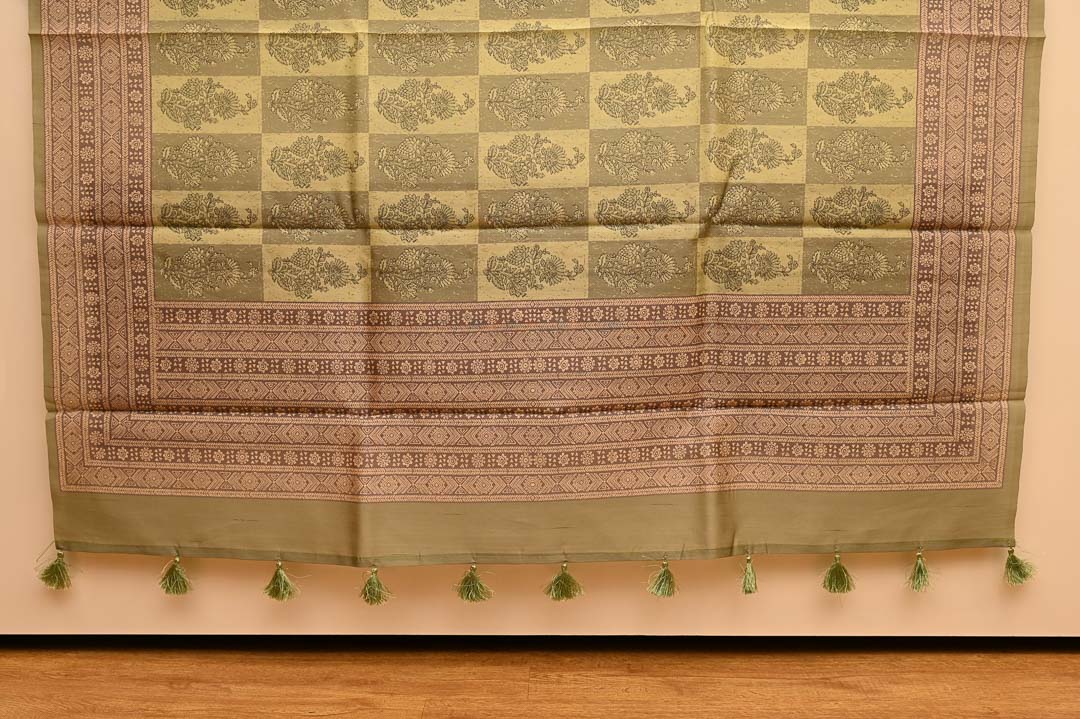 Green Design Semi Tussar Sarees-DDA033-1 Olive Green Semi Tussar Saree -DDA035