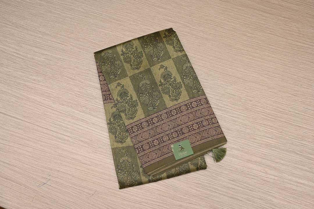 Olive Green Semi Tussar Saree -DDA035