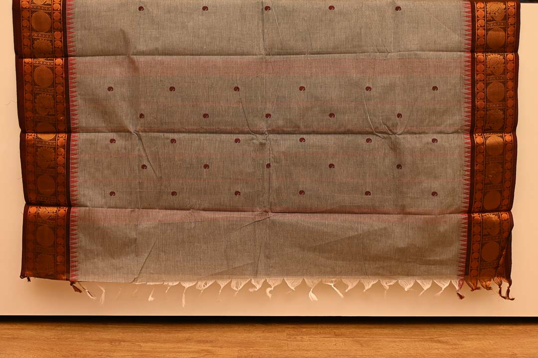 Steel Grey Pure Chettinad Cotton Saree-DDA058