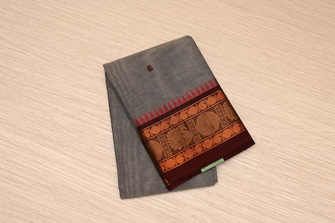 Steel Grey Pure Chettinad Cotton Saree-DDA058