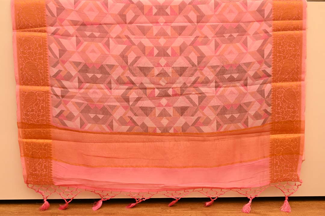Lite Brown Design Chanderi Cotton Sarees-DDA049 (2) Blush Peach Chanderi Cotton Saree-DDA050