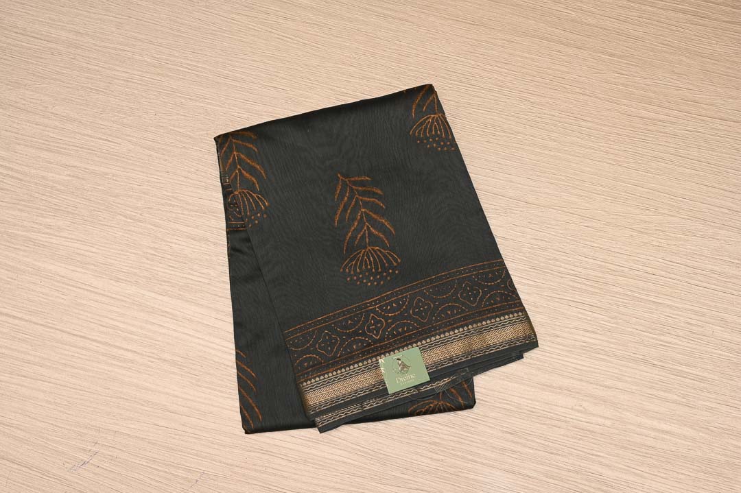 Charcoal Brown Maheshwari Art Silk Saree-DDA038