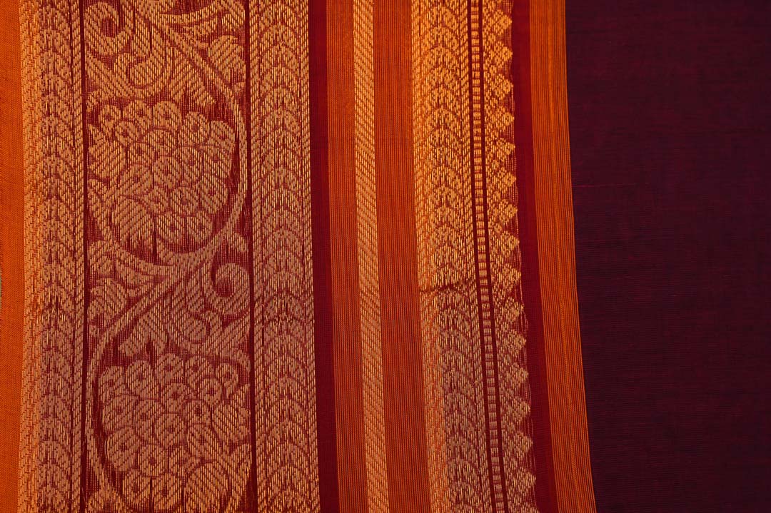 Maroon and Gold Pure Chettinad Cotton Sarees (3) Wine Maroon Pure Chettinad Cotton Saree-DDA052
