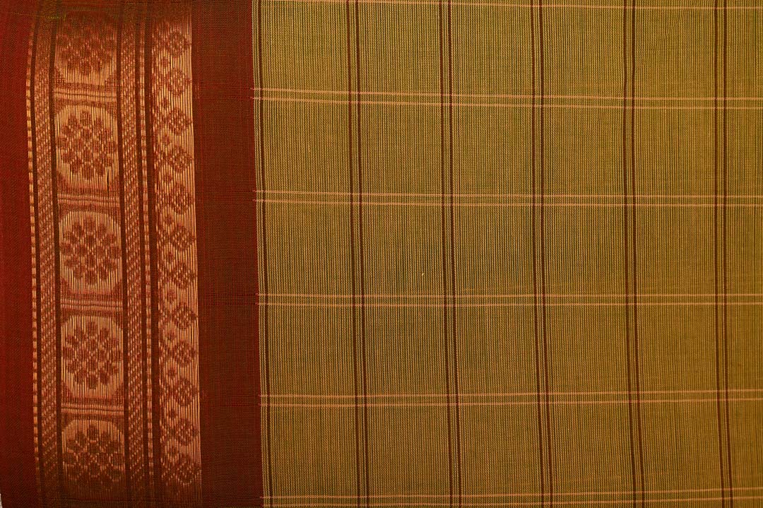 Mustard Green Pure Chettinad Cotton Saree-DDA056