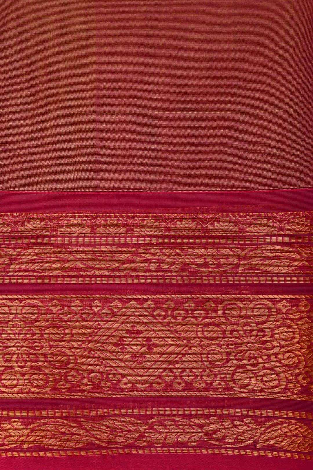 Temple Red with Antique Gold Border Pure Chettinad Cotton Saree-DDA055