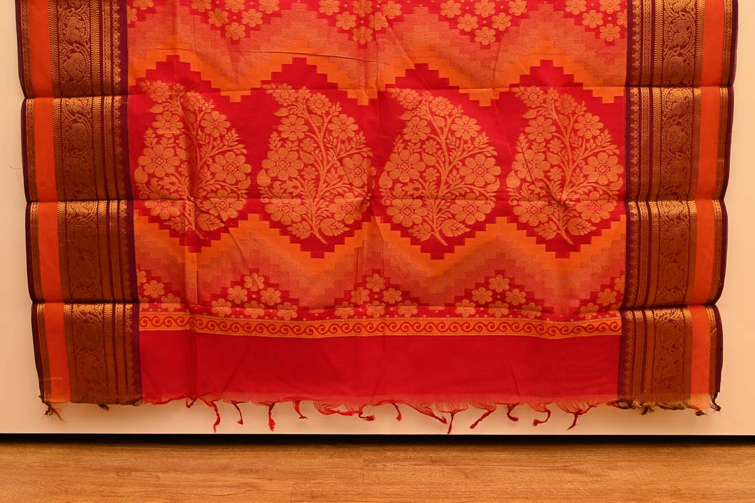 Golden Orange Pure Chettinad Cotton Sarees-DDA051