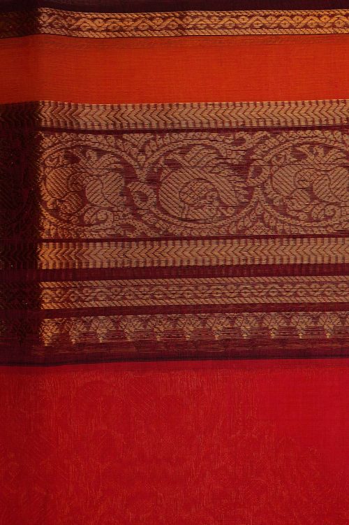 Golden Orange Pure Chettinad Cotton Sarees-DDA051