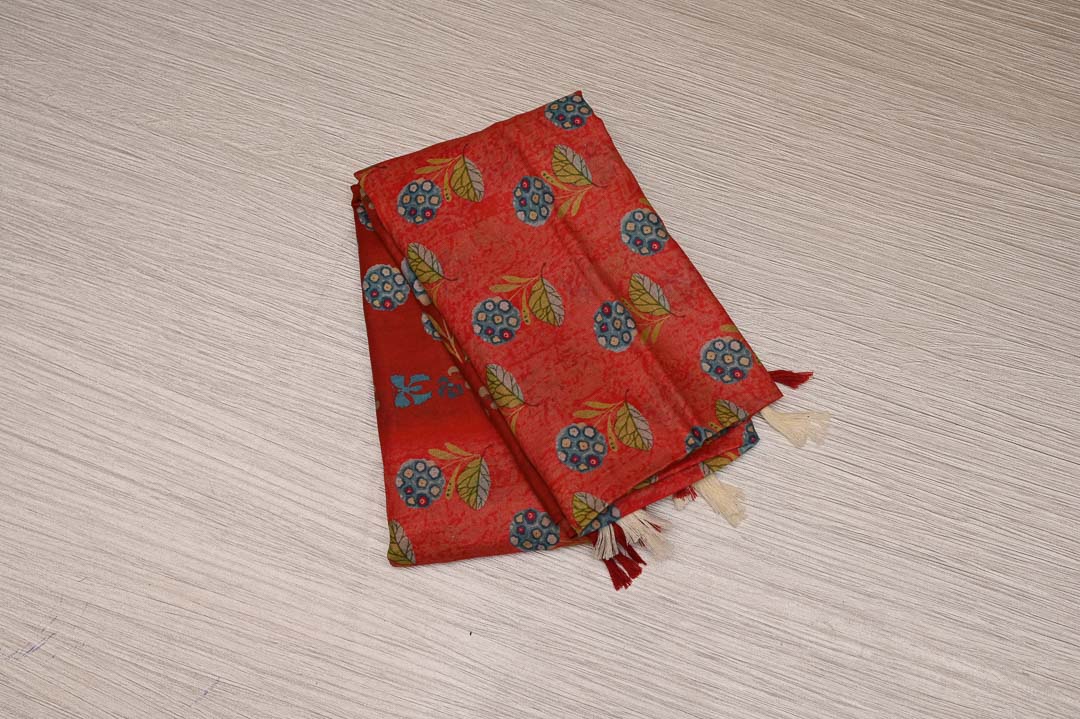 Pure Cotton Sarees-DDA025 Tomato Red Pure Cotton Saree – DDA025