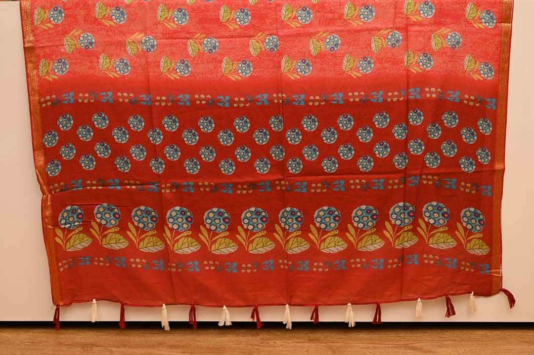 Pure Cotton Sarees-DDA0251 Tomato Red Pure Cotton Saree – DDA025
