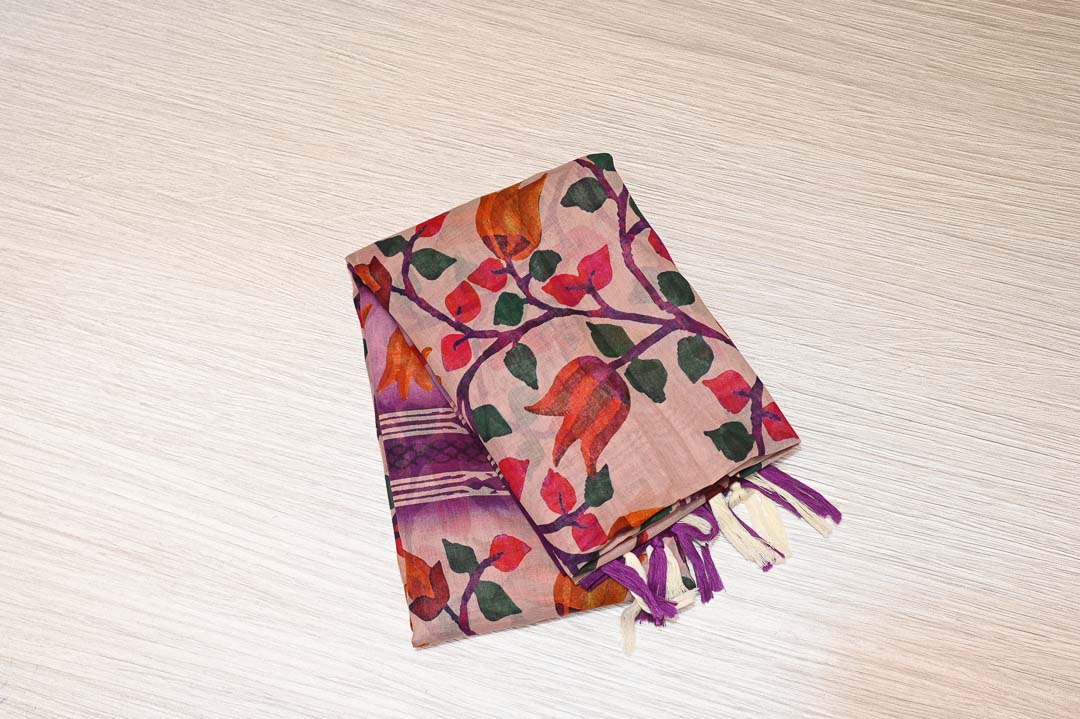 Ivory Floral Pure Cotton Saree – DDA026