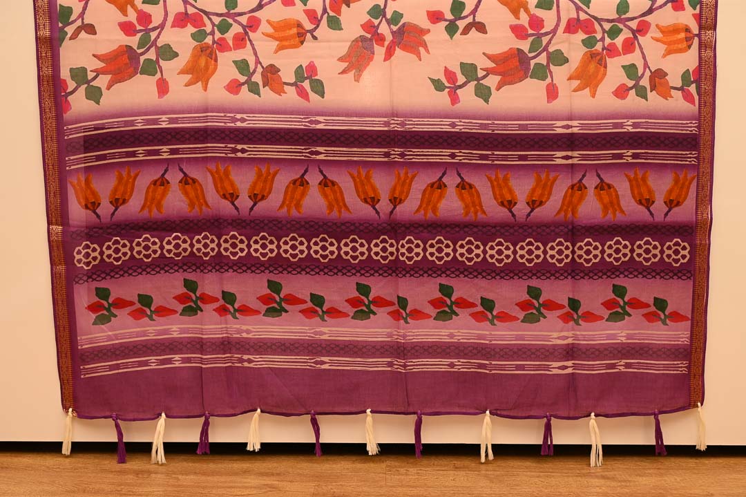 Pure Cotton Sarees-DDA0261 Ivory Floral Pure Cotton Saree – DDA026