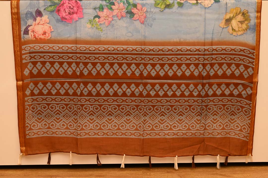 Pure Cotton Sarees-DDA028 1 Steel Blue Pure Cotton Saree – DDA028