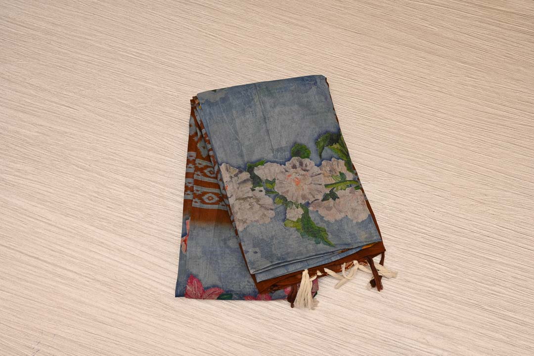 Steel Blue Pure Cotton Saree – DDA028