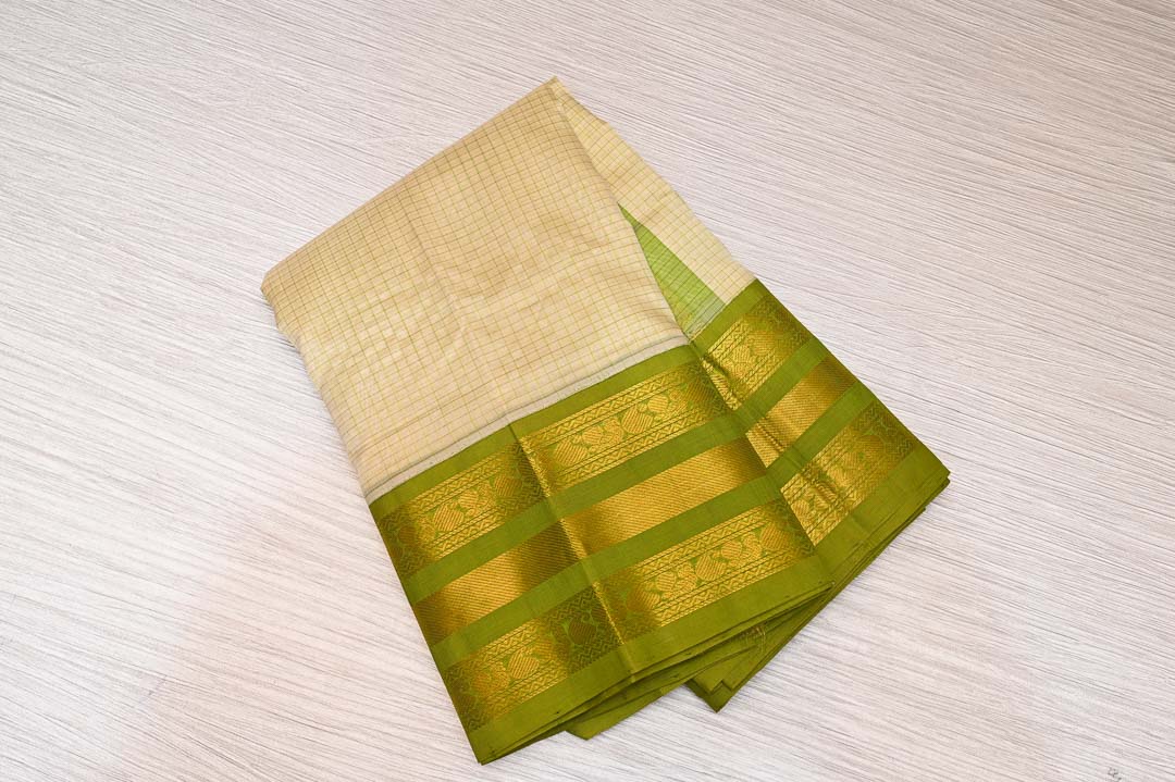 Venpani Kattam with Olive Green Border Pure Silk Cotton Saree – DDA012