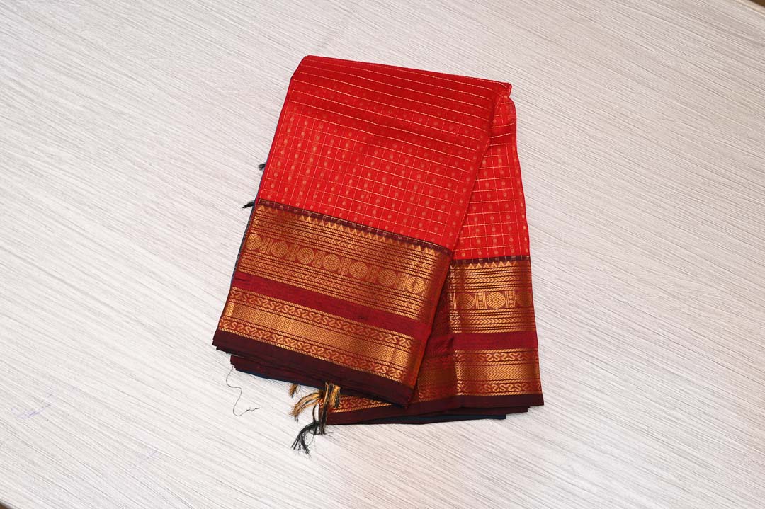 Chilli Red with Brown Border Pure Silk Cotton Saree – DDA014