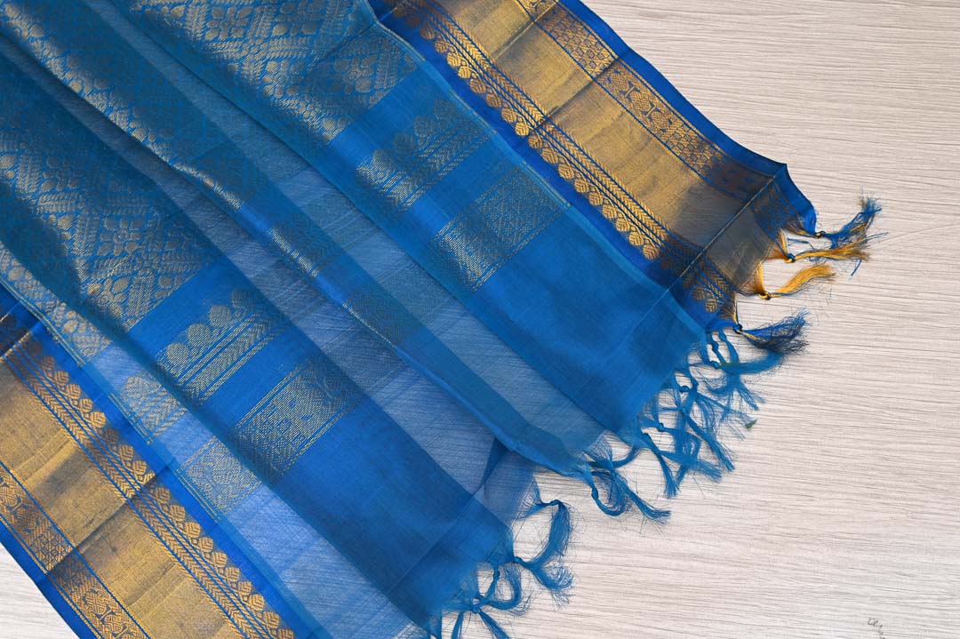Thiratchai Maroon with Copper Sulphate Blue Border Kanchipuram Silk Saree – DDA015