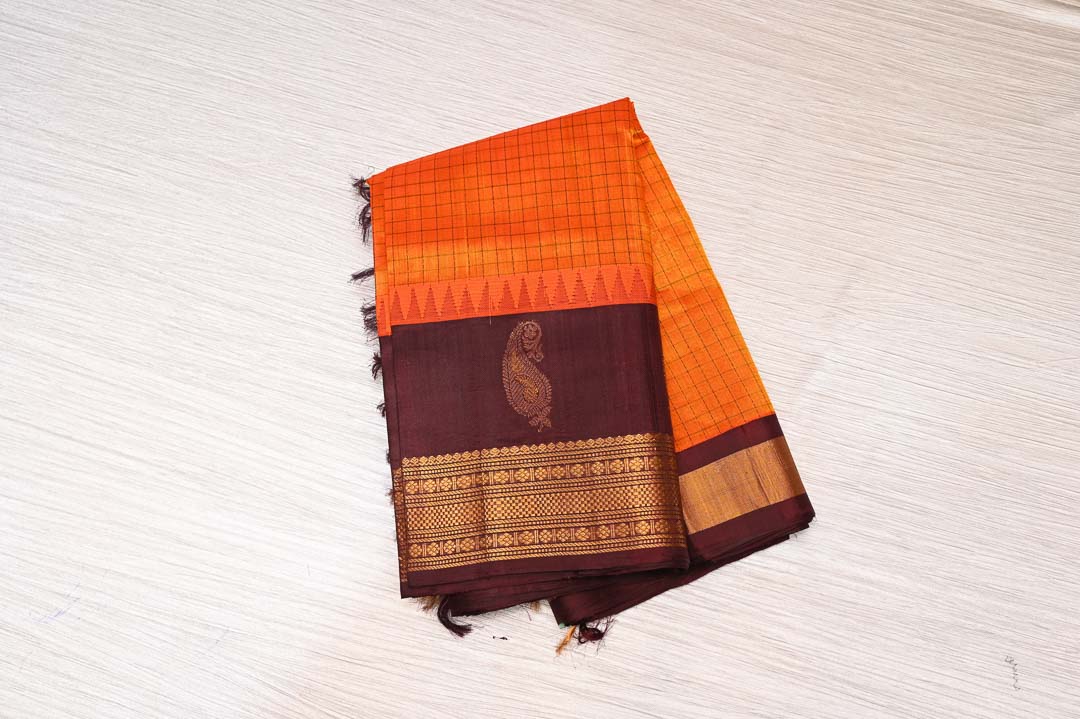 Mambalam Orange with Arakku Border Pure Silk Cotton Saree – DDA017