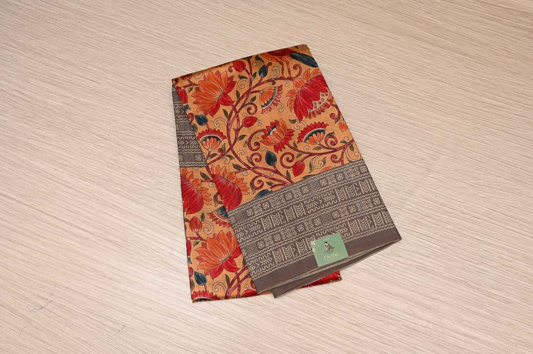 Rust Orange Semi Tussar Saree-DDA031