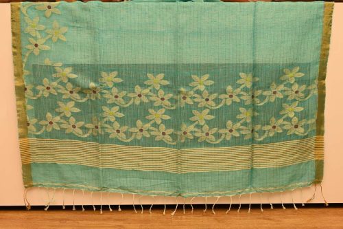 Sea Green Linen Saree-DDA043