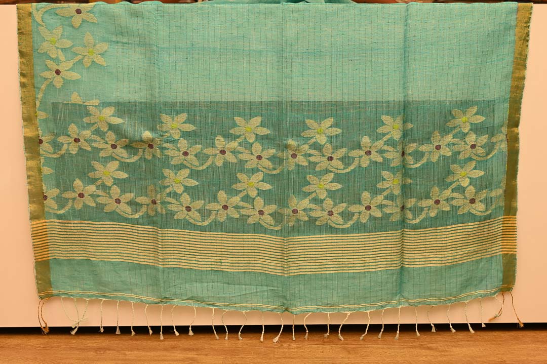 Sea Green Linen Saree-DDA043