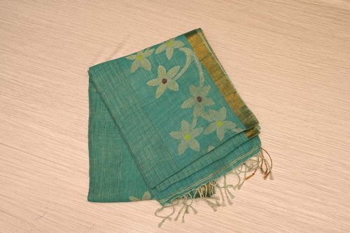 Sea Green Linen Saree-DDA043
