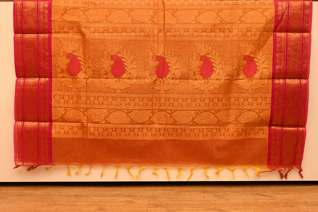 Terracotta Orange with Red Border Pure Chettinad Cotton Saree-DDA054