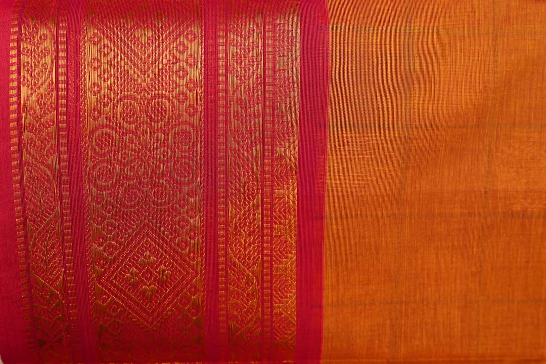 Terracotta Orange with Red Border Pure Chettinad Cotton Saree-DDA054